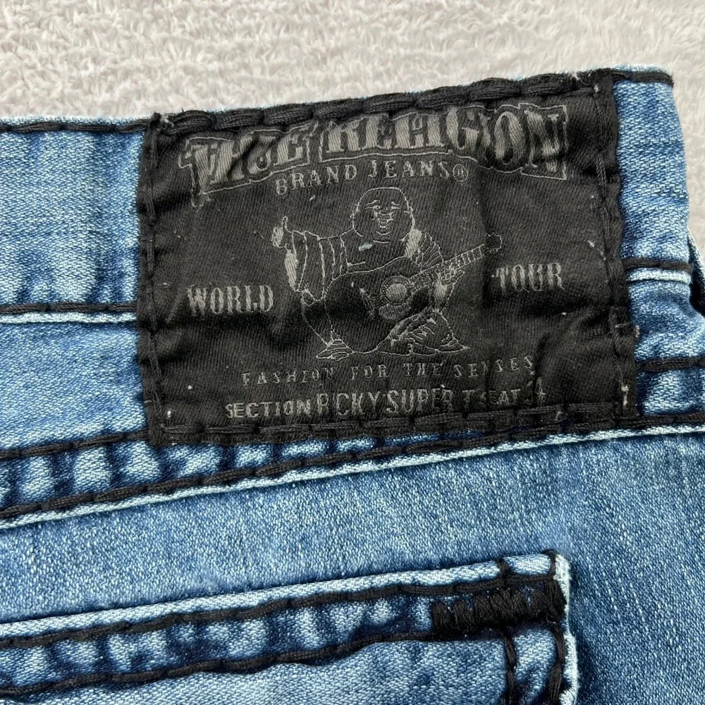 True Religion Ricky Super‎ T Jeans Size 44 Blue Mens Black Contrast Stitch USA
